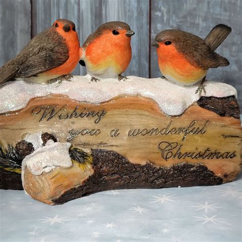 Robins On A Log Mantlepiece Ornament