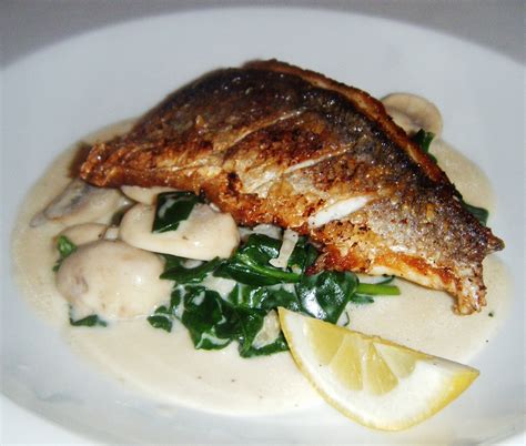 The Best Recipes Sea Bass With Wilted Spinach And Mushrooms