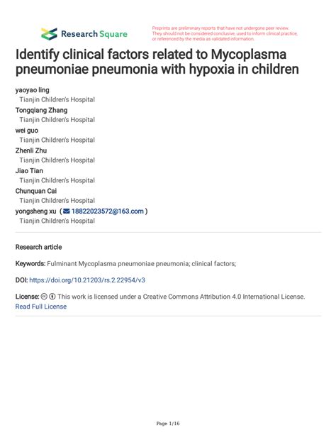 Pdf Identify Clinical Factors Related To Mycoplasma Pneumoniae