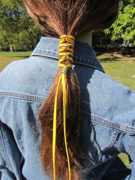 Leather Hair Ties Wraps Ponytail Holders Gold Beads Suede Etsy