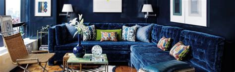 how to decorate with a blue velvet sofa