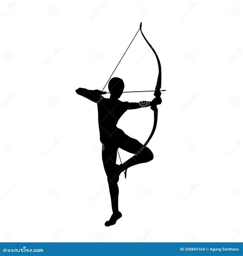 Female Archer Warrior Silhouette Vector On White Background Stock