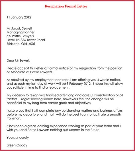 Sample Professional Resignation Letter Pdf
