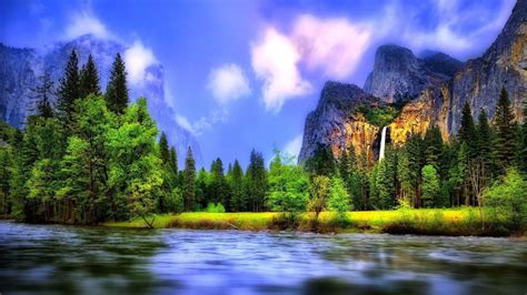 Обои водопад реки Невада Осень лес природа Full Hd Hdtv 1080p 16