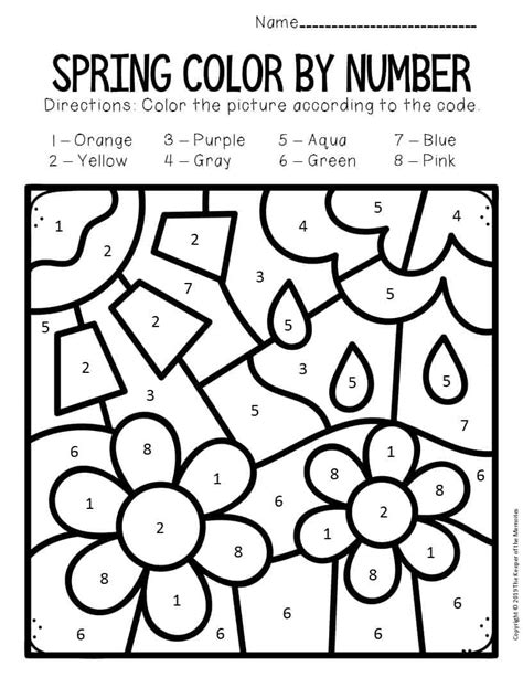 Color By Number Spring Preschool Worksheets Showers Flowers The