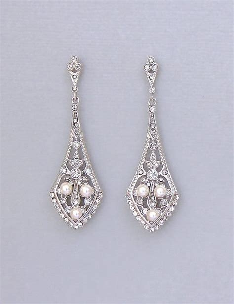 Crystal Pearl Bridal Chandelier Earrings Vintage Deco Style Etsy Uk
