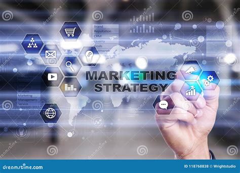 Marketing Strategy Concept on Virtual Screen. Internet, Advertising and