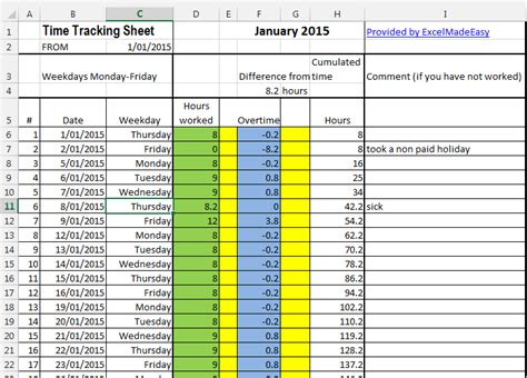 Excel Template Time Tracking Sheets Template Free By Excel Made Easy