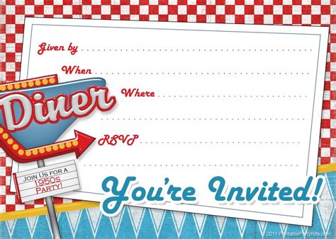 Unfortunately, a lot of the 1950s recipes that families sat down to eat back then are looked upon with skeptical eyes today. 1950s Retro Party InviteTemplate - Printable Party Kits