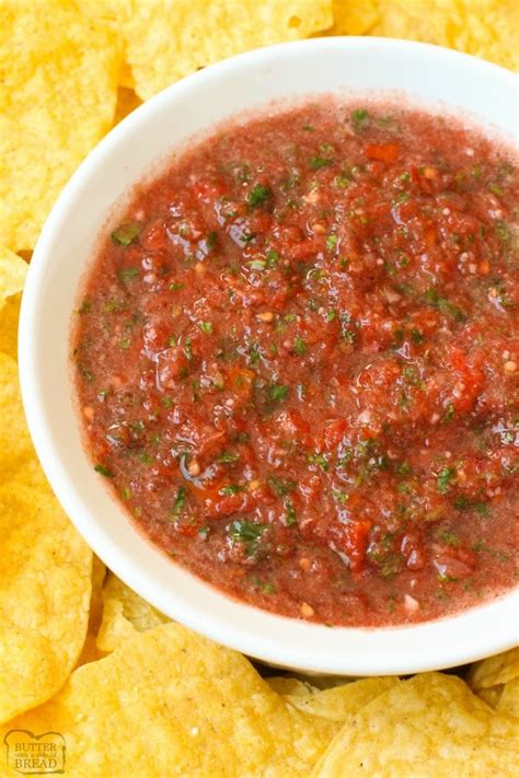Easy Blender Salsa With Fresh Tomatoes Butter With A Side Of Bread