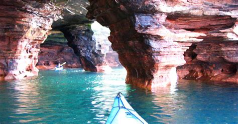 Kayaking Lake Superiors Apostole Sea Caves Kayak Kayaker Kayaking