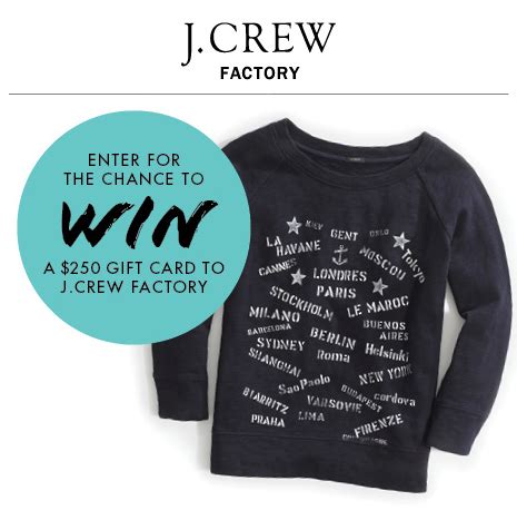 Check spelling or type a new query. Tanger Outlet $250 J Crew Factory Gift Card Sweepstakes ...