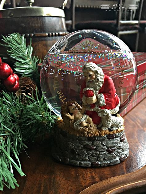 Christmas Snow Globe Santa Kneeling At The Manger ~ White Arrows Home