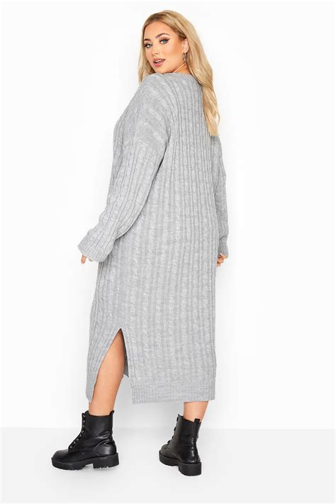 Grey Cable Knit Longline Cardigan Yours Clothing