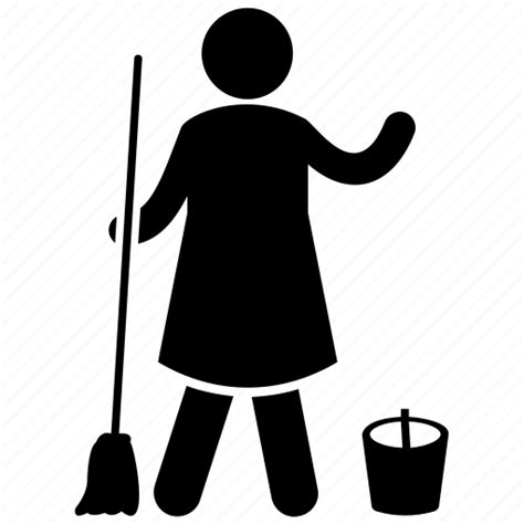 Cleaning person, floor cleaning, housekeeping person, mopping, sweeping person icon