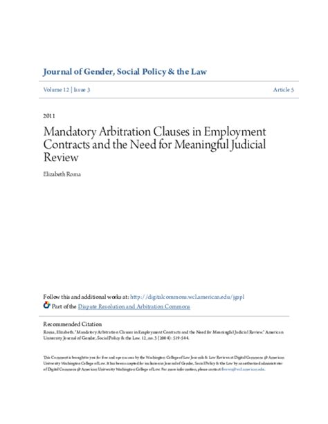 Pdf Mandatory Arbitration Clauses In Employment Contracts And The