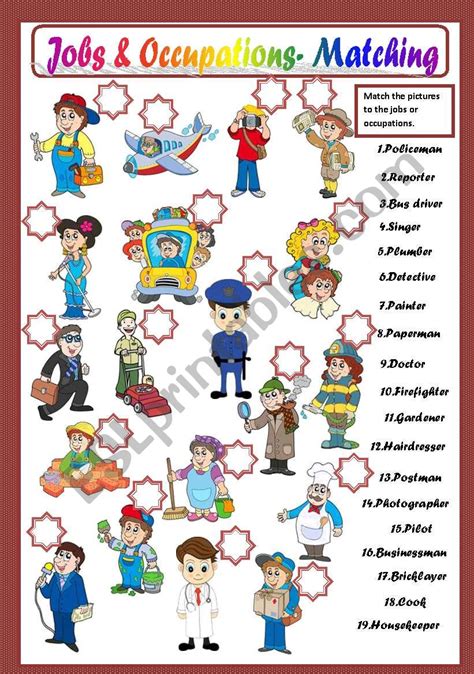 Occupation Matching Worksheet