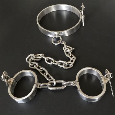 Stainless Steel Bondage Set Neck Collar Hand Cuffs With Chain Sq