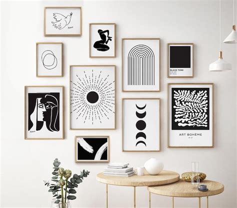 Black And White Wall Art Modern Gallery Wall Set Of 10 Sun Etsy