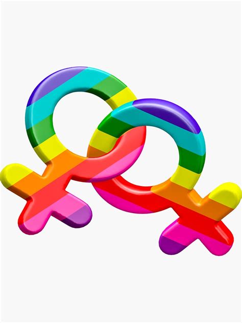 Lesbian Couple And Marriage Symbol With The Rainbow Colors Of The Lgbtq Pride Flag Sticker For