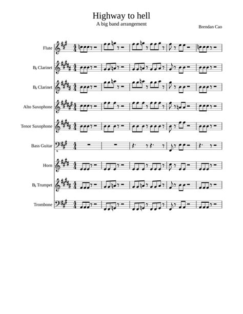 Highway To Hell à La Big Band Sheet Music For Flute Clarinet Alto