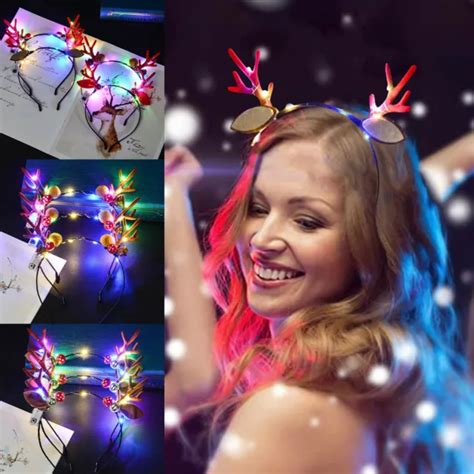 Christmas Headbands Led Light Up Flashing Glow Reindeer Antlers Costume