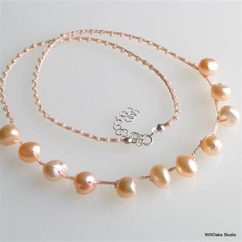 Peach Pearl Necklace Freshwater Pearl Bib With By Willoaksstudio