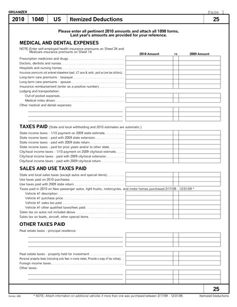 8 Best Images Of Monthly Bill Worksheet 2015 Itemized Tax Deduction