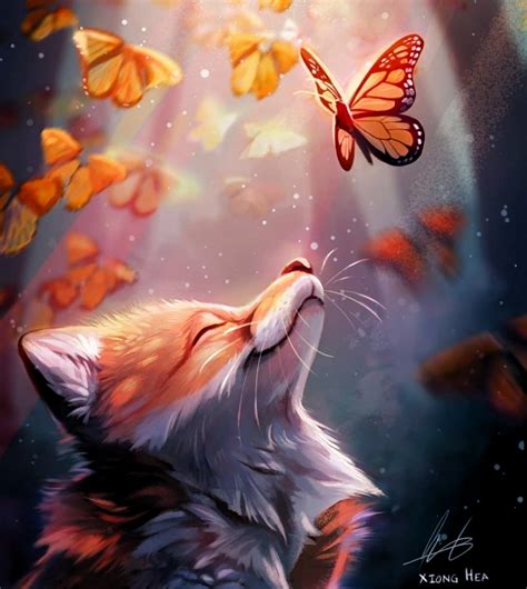 Repost Xionghea Illustration Artwork Xionghea Butterfly Fox