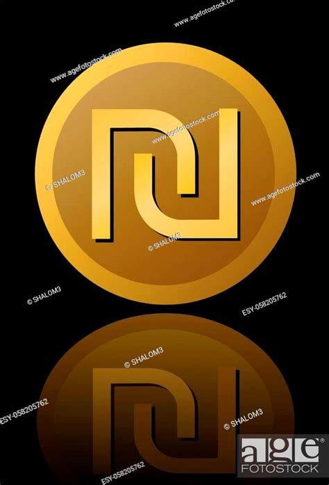 Israeli Currency Shekel Symbol Elegant Minimalist Circle Gold Metallic Coin With Mirror