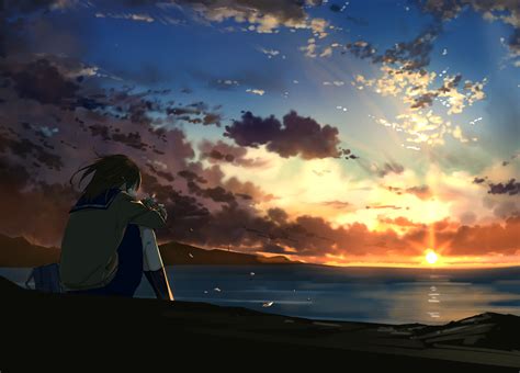 Art and illustration manga art anime art painting & drawing scenery wallpaper anime scenery aesthetic art oeuvre d'art cute wallpapers. Download 3891x2796 Anime Girl, Crying, Lonely, Sunset ...