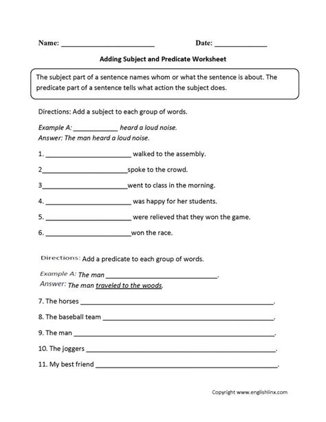 11 7th Grade Grammar Review Worksheet Subject And Predicate