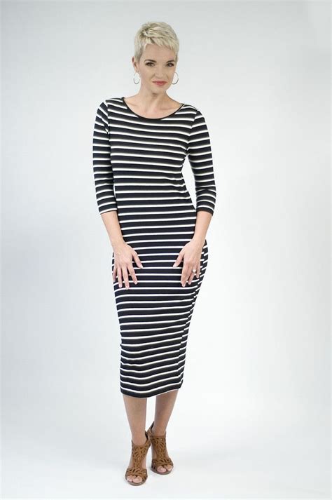 Midi Dress In Black And White Dresses Midi Dress Striped Dress