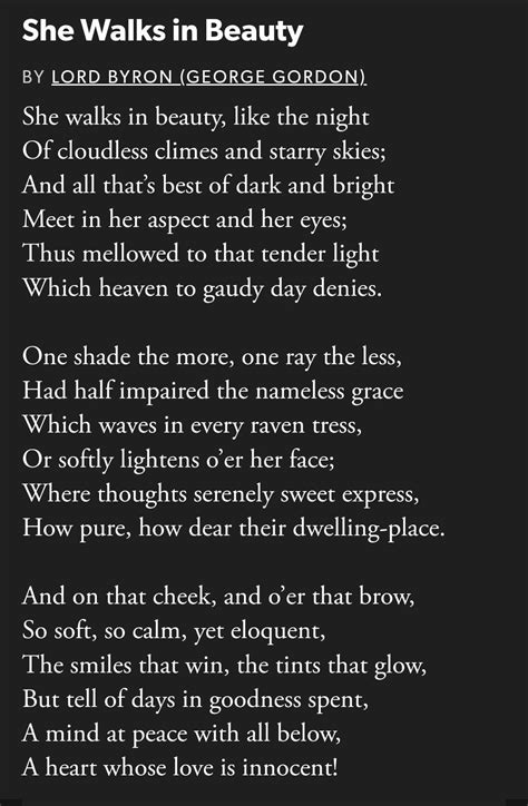 Poem She Walks In Beauty ~ Lord Byron Rpoetry