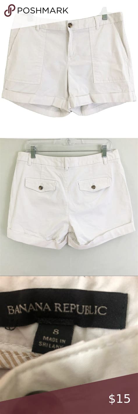 🎉 Banana Republic White Cuffed Cotton Shorts Sz 8 Cotton Shorts