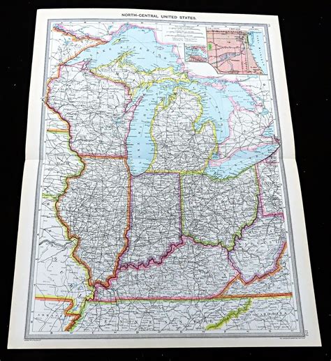 Antique Map Of Ohio Illinois Indiana Kentucky Michigan The United