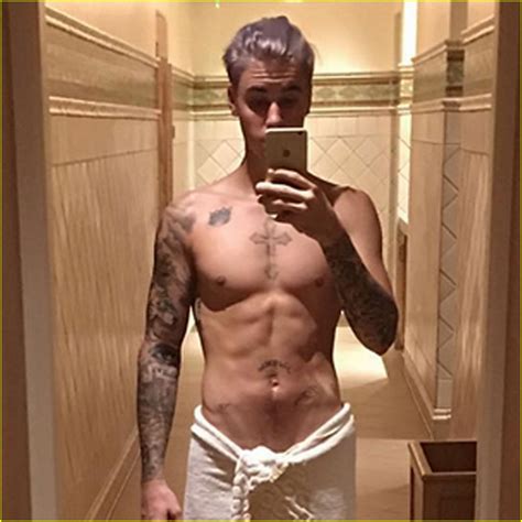 Justin Bieber Shows Off Purple Hair In Shirtless Selfies Photo