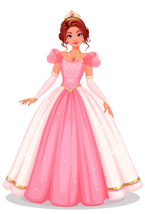 Hermosa Princesa De Pie En Un Hermoso Vestido Largo Rosa 1307948 Vector