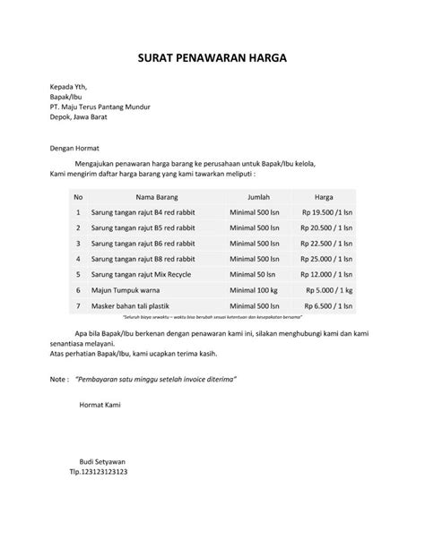 Contoh Surat Permohonan Penawaran Harga Barang - Delinewstv