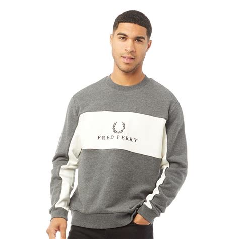 Buy Fred Perry Mens Panel Piped Sweatshirt Charcoal Marl