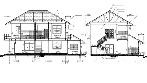 A Section View Of 10x17m House Plan Is Given In This Autocad Drawing