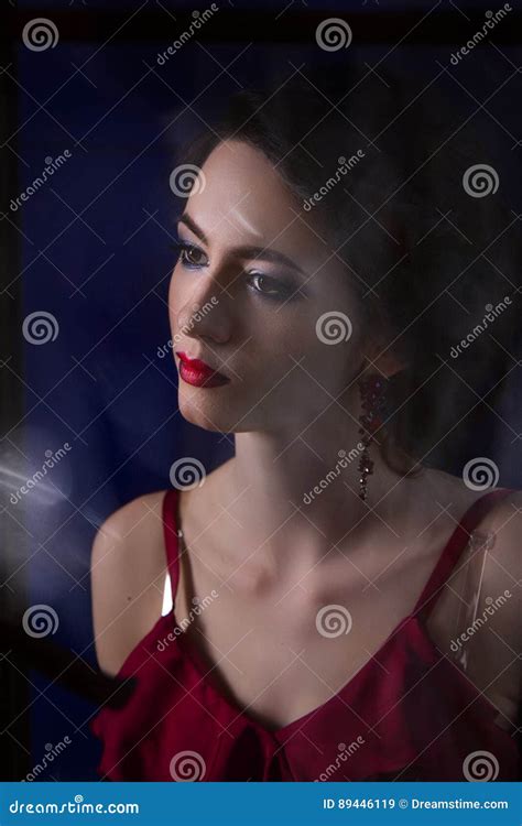 Beautiful Brunette Girl With Sensual Look Portrait Near The Window Stock Image Image Of Face