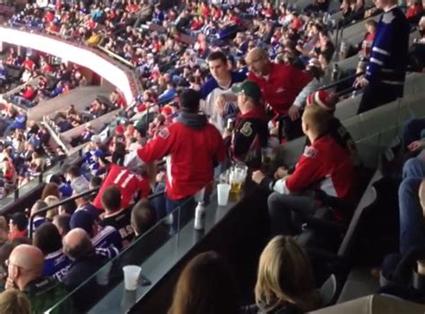 Nhl Fans Fight In The Upper Deck Go Tumbling Down Stairs For The Win