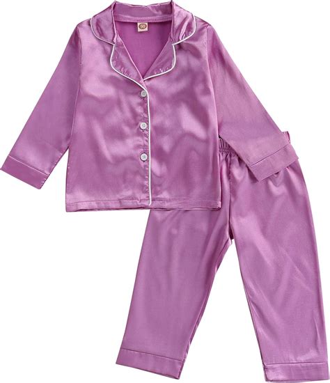 Kids Satin Pajamas Set Long Sleeve Satin Silk Pjs Set Button Down
