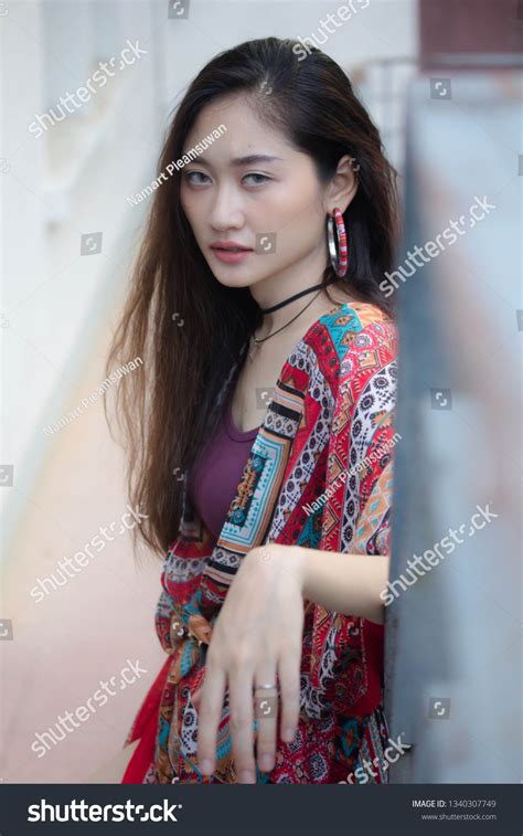 Portrait Thai China Adult Bohemian Girl Stock Photo 1340307749
