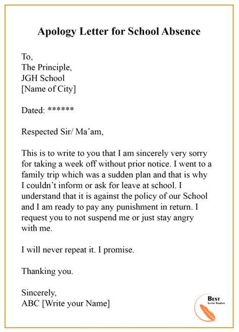 It may help you to write a formal absence apology letter. Apology Letter To School Samples & Templates Download