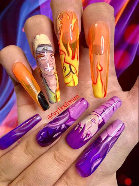 Naruto Inspired Press On Nail Art Glow In The Dark Hand Painted By
