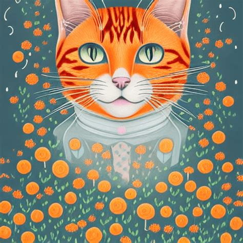 Whimsical Orange Cat In A Rosegold Forest · Creative Fabrica