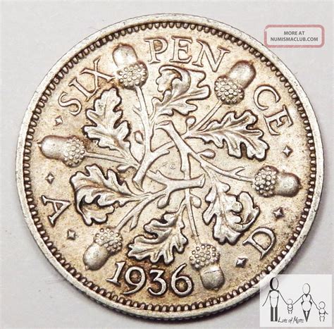 1936 Great Britain Efxf 6 Six Pence 50 Silver 0455 Asw C46