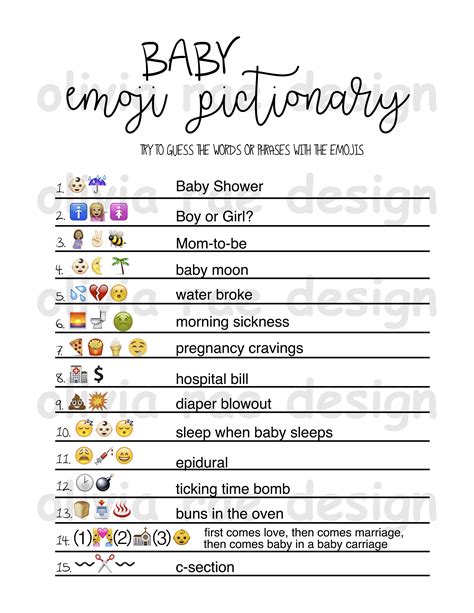 Virtual Emoji Pictionary Baby Shower Game Instant Download Etsy